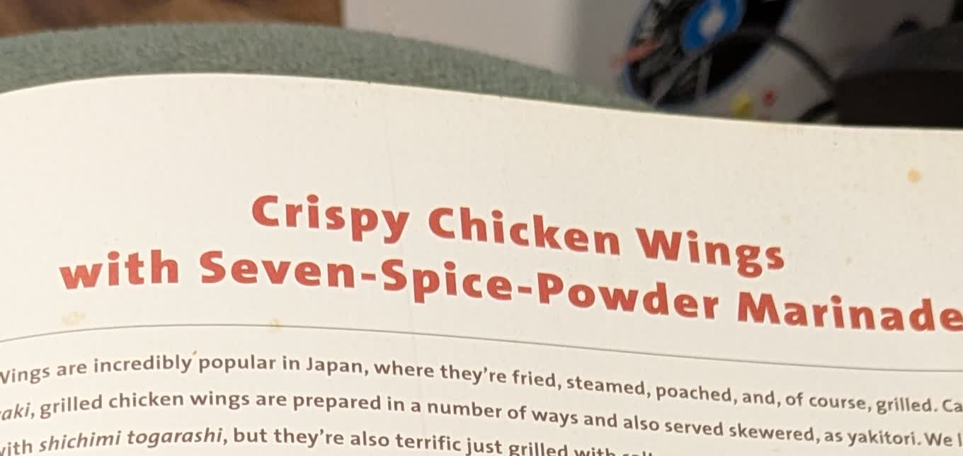 Recipe page from The Japanese Grill - Crispy Chicken Wings with Seven-Spice-Powder Marinade
