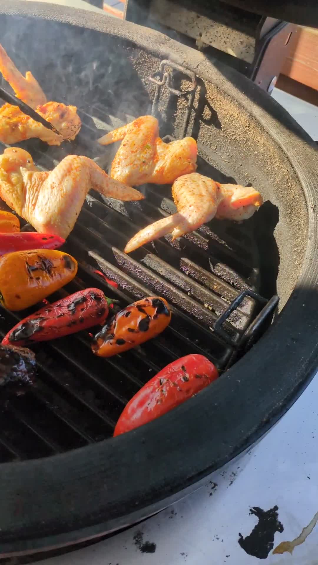 Wings early in the cook, still pale